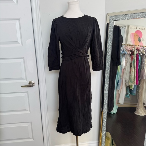 Elegant Zara Black cotton wrap style Midi Dress S - Picture 2 of 6